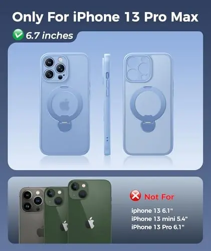 FNTCASE for iPhone 13 Pro-Max Case: [360 Spin Magnetic Stand] [Compatible with Magsafe] [Screen Protector] Translucent Matte Military Grade Shockproof Full Camera Protective Phone Cover - Light Blue - 2