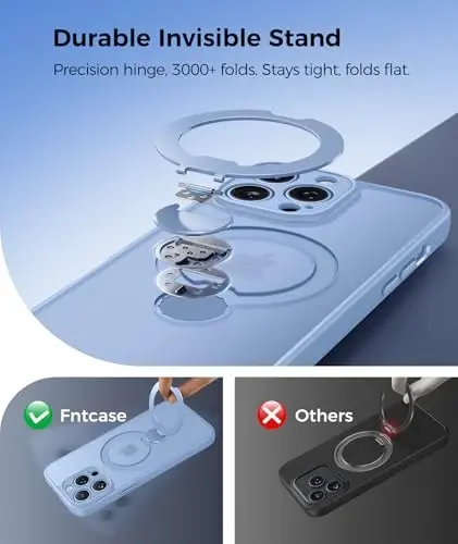 FNTCASE for iPhone 13 Pro-Max Case: [360 Spin Magnetic Stand] [Compatible with Magsafe] [Screen Protector] Translucent Matte Military Grade Shockproof Full Camera Protective Phone Cover - Light Blue - 3