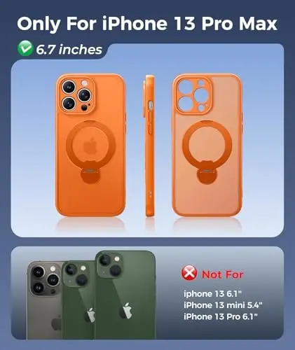 FNTCASE for iPhone 13 Pro-Max Case: [360 Spin Magnetic Stand] [Compatible with Magsafe] [Screen Protector] Translucent Matte Military Grade Shockproof Full Camera Protective Phone Cover - Orange - FNTCASE (1)