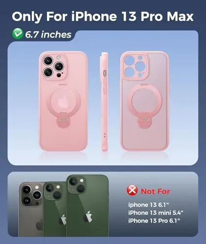 FNTCASE for iPhone 13 Pro-Max Case: [360 Spin Magnetic Stand] [Compatible with Magsafe] [Screen Protector] Translucent Matte Military Grade Shockproof Full Camera Protective Phone Cover - Pink - FNTCASE (1)