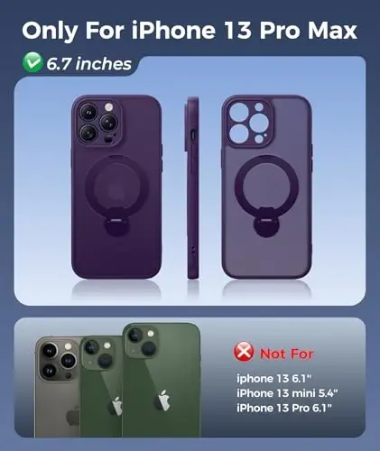 FNTCASE for iPhone 13 Pro-Max Case: [360 Spin Magnetic Stand] [Compatible with Magsafe] [Screen Protector] Translucent Matte Military Grade Shockproof Full Camera Protective Phone Cover - Purple - 2