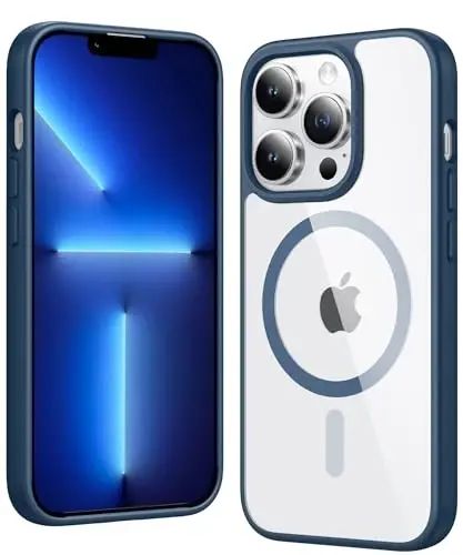 FNTCASE for iPhone 13 Pro-Max Case: Clear Magnetic Phone Cases Compatible with Magsafe Slim Anti Yellowing Military Grade Drop Protection Rugged Protective Transparent Cell Phone Cover (B-Blue) 