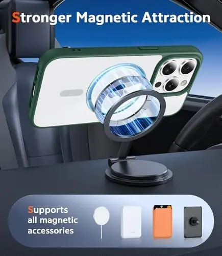 FNTCASE for iPhone 13 Pro-Max Case: Clear Magnetic Phone Cases Compatible with Magsafe Slim Anti Yellowing Military Grade Drop Protection Rugged Transparent Cell Phone Cover (B-Alpine Green) - 4