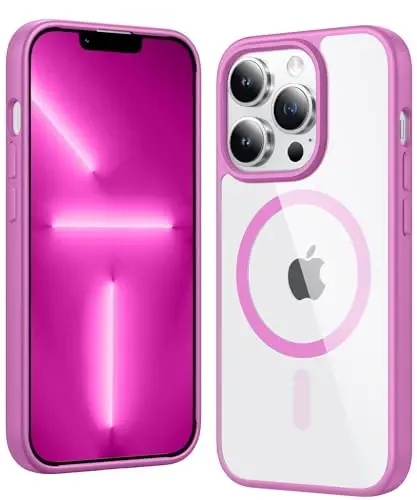 FNTCASE for iPhone 13 Pro-Max Case: Clear Magnetic Phone Cases Compatible with Magsafe Slim Anti Yellowing Military Grade Drop Protection Rugged Transparent Cell Phone Cover (B-Pink) 