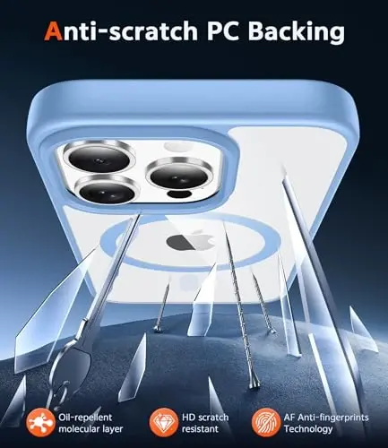 FNTCASE for iPhone 13 Pro-Max Case: Clear Magnetic Phone Cases Compatible with Magsafe Slim Anti Yellowing Military Grade Drop Protection Rugged Transparent Cell Phone Cover (B-Sierra Blue) - 5