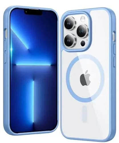 FNTCASE for iPhone 13 Pro-Max Case: Clear Magnetic Phone Cases Compatible with Magsafe Slim Anti Yellowing Military Grade Drop Protection Rugged Transparent Cell Phone Cover (B-Sierra Blue) - 1