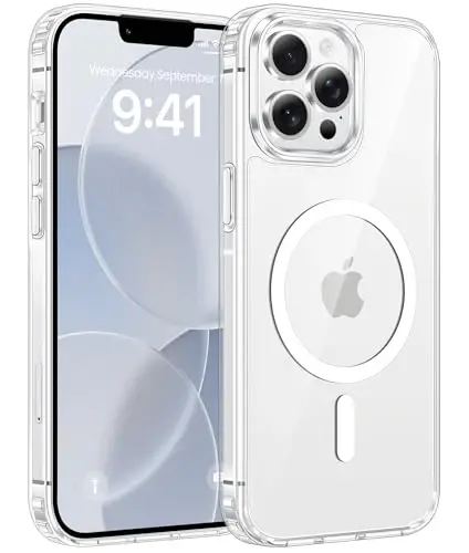 FNTCASE for iPhone 13 Pro Max Case: [Magsafe bilan mos keladi] Sarg‘ayishga qarshi shaffof magnit telefon g‘ilofi - 13 Pro Max 2021 uchun harbiy darajadagi zarbaga chidamli, tushishdan himoya qiluvchi - Shaffof - 1
