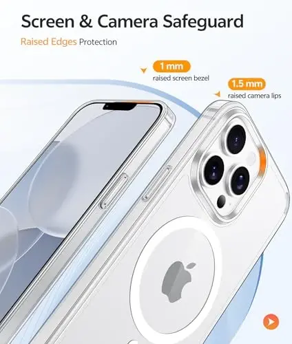 FNTCASE for iPhone 13 Pro Max Case: [Magsafe bilan mos keladi] Sarg‘ayishga qarshi shaffof magnit telefon g‘ilofi - 13 Pro Max 2021 uchun harbiy darajadagi zarbaga chidamli, tushishdan himoya qiluvchi - Shaffof - 4