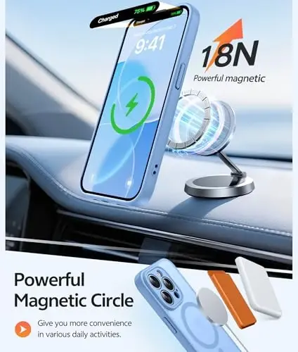 FNTCASE for iPhone 13 Pro Max Case: [Magsafe bilan mos keladi] Shaffof matli magnit telefon g‘ilofi - Harbiy darajadagi tushishdan himoya qiluvchi zarbga chidamli himoya g‘iloflari - Och ko‘k - 3