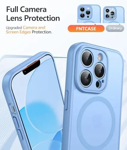 FNTCASE for iPhone 13 Pro Max Case: [Magsafe bilan mos keladi] Shaffof matli magnit telefon g‘ilofi - Harbiy darajadagi tushishdan himoya qiluvchi zarbga chidamli himoya g‘iloflari - Och ko‘k - 4