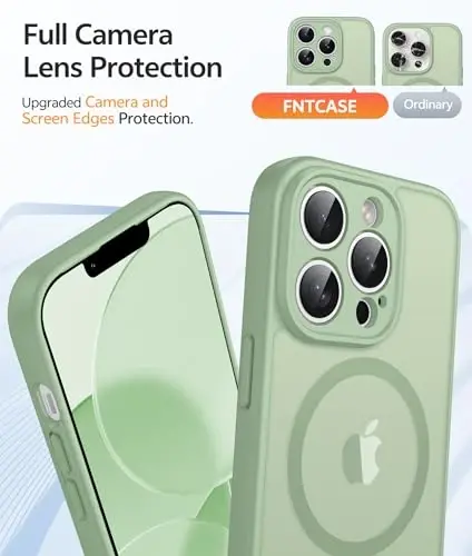 FNTCASE for iPhone 13 Pro Max Case: [Magsafe bilan mos keladi] Yarim shaffof matli magnit g‘iloflar [Kamera to‘liq himoyasi] Harbiy darajadagi zarbga chidamli himoya telefon qopqog‘i - Och mox yashil - 4