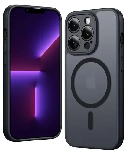 FNTCASE for iPhone 13 Pro-Max Case: Matte Magnetic Phone Cases Compatible with Magsafe Slim Anti Yellowing Military Grade Drop Protection Rugged Protective Translucent Cell Cover (C-Black) 