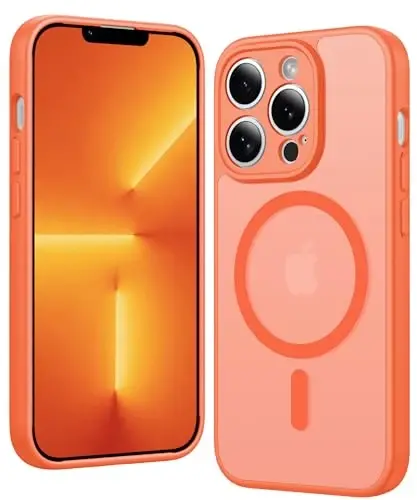 FNTCASE for iPhone 13 Pro-Max Case: Matte Magnetic Phone Cases Compatible with Magsafe Slim Anti Yellowing Military Grade Drop Protection Rugged Protective Translucent Cell Cover (C-Orange) - 1