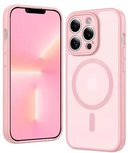 FNTCASE for iPhone 13 Pro-Max Case: Matte Magnetic Phone Cases Compatible with Magsafe Slim Anti Yellowing Military Grade Drop Protection Rugged Translucent Cell Phone Cover (C-Pink) 