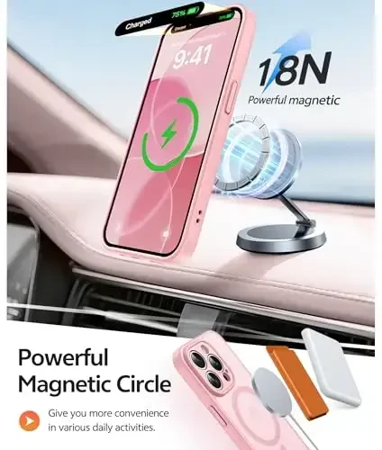 FNTCASE for iPhone 13 Pro Max Case: Strong Magnetic Phone Case | Translucent Matte Slim Shockproof Protective Drop Protection Phone Cover(Light Pink) - 3