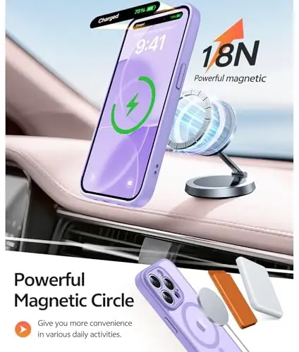 FNTCASE for iPhone 13 Pro Max G‘ilofi: [Magsafe bilan mos keladi] Shaffof Mat Magnit Telefon G‘ilofi - Harbiy Darajadagi Tomchidan Himoya Zarbga Qarshi Himoya G‘iloflari - Och Binafsha - 3