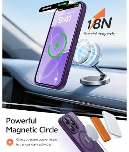 FNTCASE for iPhone 13 Pro Max G‘ilofi: [Magsafe bilan mos keladi] Shaffof matli magnitli g‘iloflar [Kameraning to‘liq himoyasi] Harbiy darajadagi zarbaga chidamli himoya telefon qopqog‘i - Binafsharang - 3