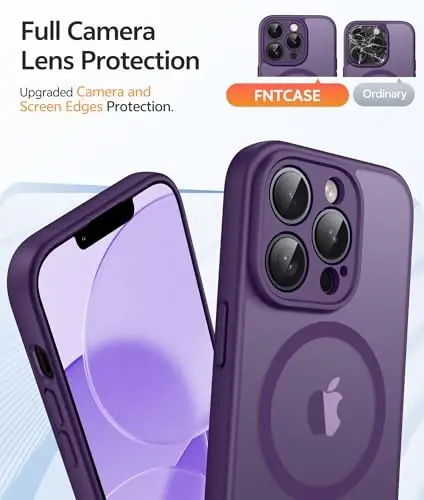 FNTCASE for iPhone 13 Pro Max G‘ilofi: [Magsafe bilan mos keladi] Shaffof matli magnitli g‘iloflar [Kameraning to‘liq himoyasi] Harbiy darajadagi zarbaga chidamli himoya telefon qopqog‘i - Binafsharang - 4