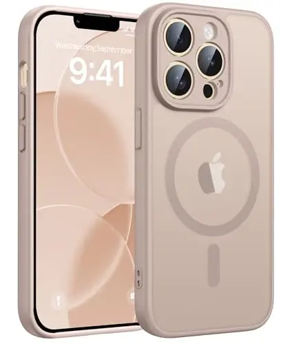 FNTCASE for iPhone 13 Pro Max Case, Fit for Magsafe, Full Camera Protection | Translucent Matte Magnetic Phone Back, 14FT Military Grade Drop Proof, Slim Shockproof Protective Cover, Desert Gold - 1