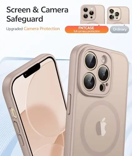 FNTCASE for iPhone 13 Pro Max Case, Fit for Magsafe, Full Camera Protection | Translucent Matte Magnetic Phone Back, 14FT Military Grade Drop Proof, Slim Shockproof Protective Cover, Desert Gold - 4
