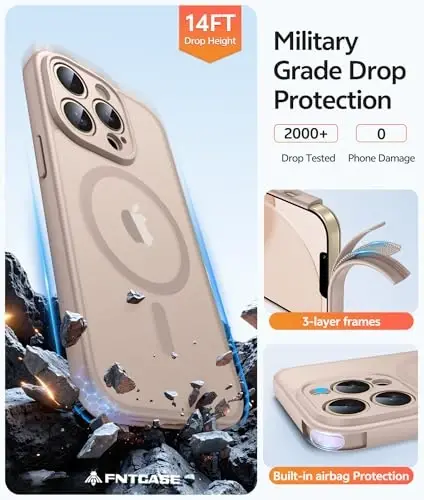 FNTCASE for iPhone 13 Pro Max Case, Fit for Magsafe, Full Camera Protection | Translucent Matte Magnetic Phone Back, 14FT Military Grade Drop Proof, Slim Shockproof Protective Cover, Desert Gold - 5