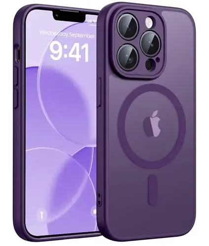 FNTCASE for iPhone 13 Pro Max Case, Fit for Magsafe, Full Camera Protection | Translucent Matte Magnetic Phone Back, 14FT Military Grade Drop Proof, Slim Shockproof Protective Cover, Purple 