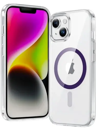 FNTCASE for iPhone 14 Phone Case: iPhone 13 Phone Clear Case Magnetic Military Grade Drop Protection Anti Yellowing Cell Phone Cover- Rugged Shockproof Protective Bumper (D-Purple) 