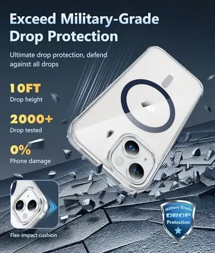 FNTCASE for iPhone 14 Plus Case: Clear Magnetic Phone Cases Compatible with Magsafe Slim Anti Yellowing Military Grade Drop Protection Rugged Protective Transparent Cell Cover (D-Sapphire Blue) - 4
