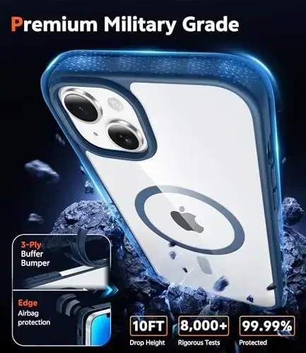 FNTCASE for iPhone 14 Plus Case: Clear Magnetic Phone Cases Compatible with Magsafe Slim Anti Yellowing Military Grade Drop Protection Rugged Protective Transparent Cell Phone Cover (B-Blue) - 6