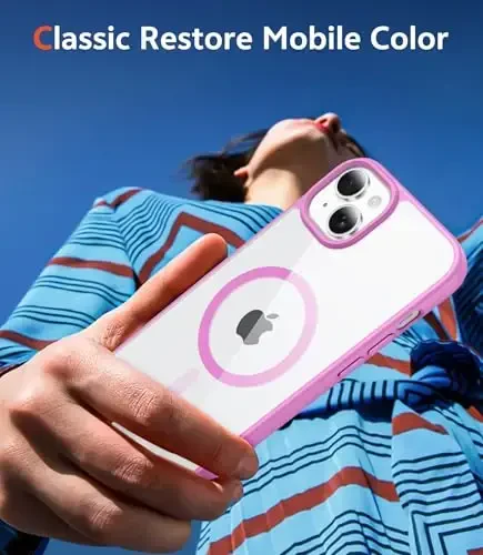 FNTCASE for iPhone 14 Plus Case: Clear Magnetic Phone Cases Compatible with Magsafe Slim Anti Yellowing Military Grade Drop Protection Rugged Protective Transparent Cell Phone Cover (B-Pink) - 7