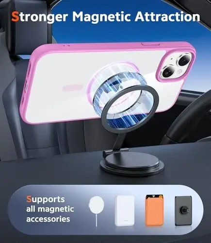 FNTCASE for iPhone 14 Plus Case: Clear Magnetic Phone Cases Compatible with Magsafe Slim Anti Yellowing Military Grade Drop Protection Rugged Protective Transparent Cell Phone Cover (B-Pink) - 4