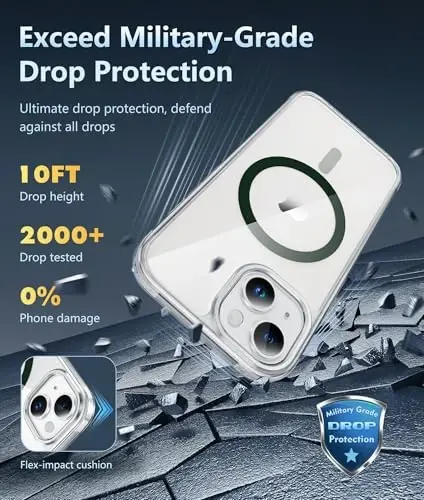 FNTCASE for iPhone 14 Plus Case: Clear Magnetic Phone Cases Compatible with Magsafe Slim Anti Yellowing Military Grade Drop Protection Rugged Protective Transparent Cell Phone Cover (D-Green) - 4