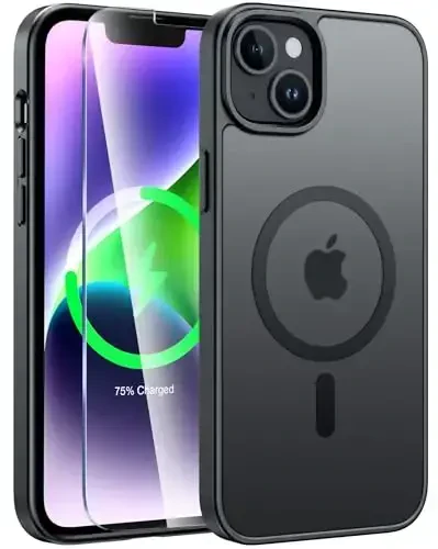 FNTCASE for iPhone 14 Plus Case: for iPhone 15 Plus Magnetic Matte Textured Military Grade Drop Protection Translucent Cell Phone Cover - Slim Shockproof Protective Bumper Phonecase 