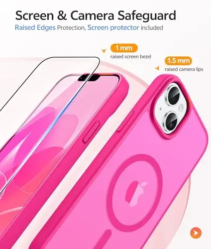 FNTCASE for iPhone 14 Plus Case: for iPhone 15 Plus Magnetic Matte Textured Military Grade Drop Protection Translucent Cell Phone Cover - Slim Shockproof Protective Bumper Phonecase - 4