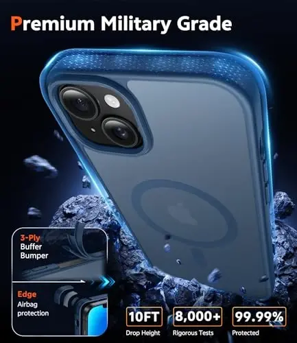 FNTCASE for iPhone 14 Plus Case: Magnetic Matte Translucent Phone Cases Durable Textured Rugged Shockproof Protective Slim Cell Cover 6.7 inch (C-Blue) - 6