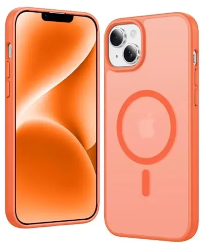 FNTCASE for iPhone 14 Plus Case: Matte Magnetic Phone Cases Compatible with Magsafe Slim Anti Yellowing Military Grade Drop Protection Rugged Protective Translucent Cell Phone Cover (C-Orange) 