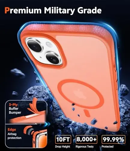 FNTCASE for iPhone 14 Plus Case: Matte Magnetic Phone Cases Compatible with Magsafe Slim Anti Yellowing Military Grade Drop Protection Rugged Protective Translucent Cell Phone Cover (C-Orange) - 6