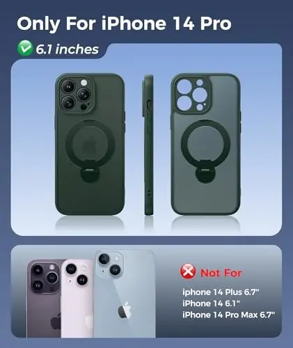 FNTCASE for iPhone 14 Pro Case: [360 Spin Magnetic Stand] [Compatible with Magsafe] [Screen Protector] Translucent Matte Military Grade Shockproof Full Camera Protective Phone Cover - Green - 2