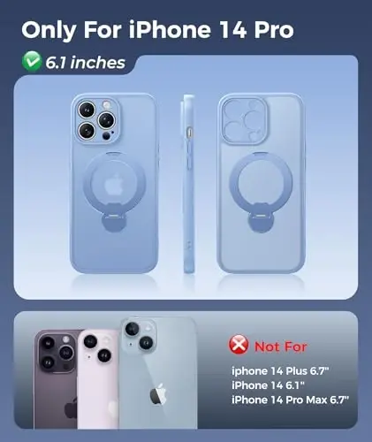 FNTCASE for iPhone 14 Pro Case: [360 Spin Magnetic Stand] [Compatible with Magsafe] [Screen Protector] Translucent Matte Military Grade Shockproof Full Camera Protective Phone Cover - Light Blue - FNTCASE (1)