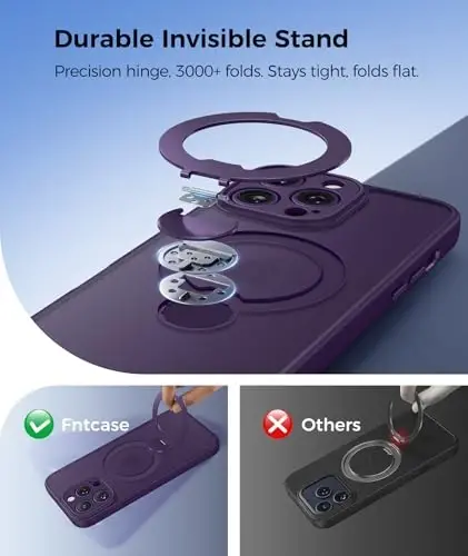 FNTCASE for iPhone 14 Pro Case: [360 Spin Magnetic Stand] [Compatible with Magsafe] [Screen Protector] Translucent Matte Military Grade Shockproof Full Camera Protective Phone Cover - Purple - 3