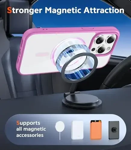 FNTCASE for iPhone 14 Pro Case: Clear Magnetic Drop Protective Slim Cases | Shatterproof Rugged Hard Crystal TPU Cover & Transparent Shockproof Thin Phonecase (B-Pink) - 4