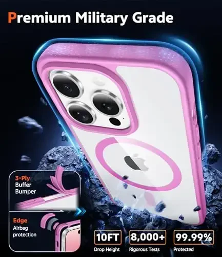 FNTCASE for iPhone 14 Pro Case: Clear Magnetic Drop Protective Slim Cases | Shatterproof Rugged Hard Crystal TPU Cover & Transparent Shockproof Thin Phonecase (B-Pink) - 6