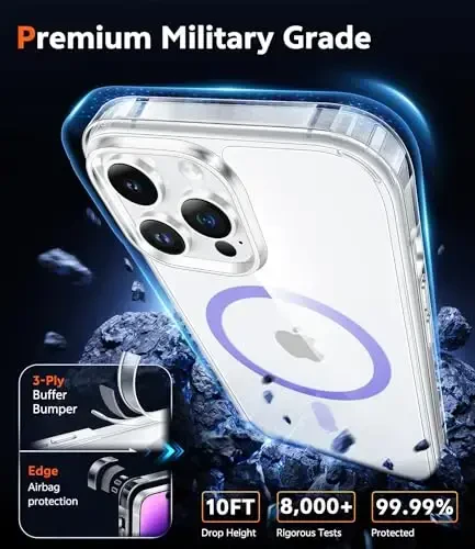 FNTCASE for iPhone 14 Pro Case: Clear Magnetic Phone Cases Compatible with Magsafe Slim Anti Yellowing Military Grade Drop Protection Rugged Protective Transparent Cell Phone Cover (D-Purple) - 5