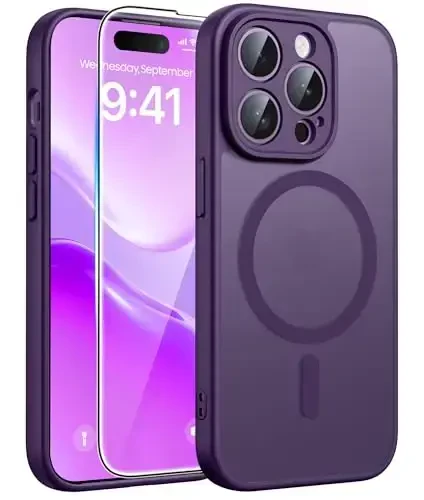 FNTCASE for iPhone 14 Pro Case: [Compatible with Magsafe] Translucent Matte Cases with [Full Camera Protection] [Screen Protector] Military Grade Shockproof Protective Phone Cover - Purple - 1