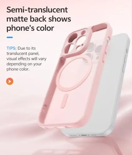 FNTCASE for iPhone 14 Pro Case: [Compatible with Magsafe] Translucent Matte Cases with [Screen Protector] [Full Camera Protection] Military Grade Shockproof Protective Phone Cover - Light Pink - 5