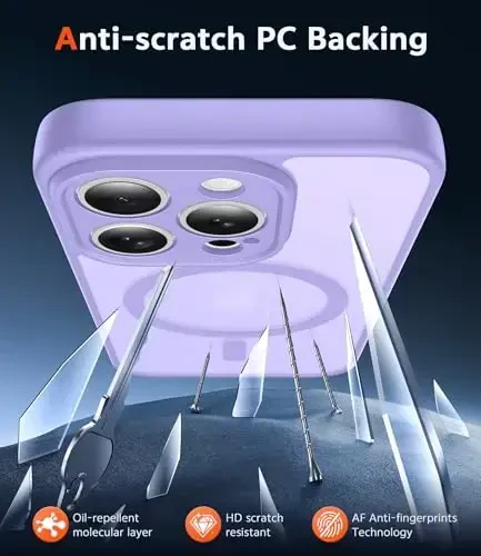 FNTCASE for iPhone 14 Pro Case: Magnetic Matte Textured Military Grade Drop Protection Translucent Cell Phone Cover - Slim Rugged Durable Shockproof Protective Bumper Phonecase (C-Purple) - 5