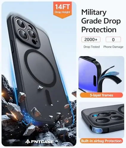 FNTCASE for iPhone 14 Pro Case: Magnetic Matte Translucent Military Grade Drop Protective Phone Case | Shockproof Thin Rugged Durable Protection Bumper Cover - 5