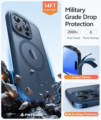 FNTCASE for iPhone 14 Pro Case: Magnetic Matte Translucent Military Grade Drop Protective Phone Case | Shockproof Thin Rugged Durable Protection Bumper Cover - 5