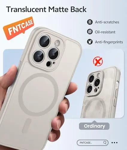 FNTCASE for iPhone 14 Pro G‘ilofi: [Magsafe bilan mos keladi] [To‘liq kamera himoyasi] va [Ekran himoyasi] bilan yarim shaffof mat g‘iloflar - Harbiy darajadagi zarbaga chidamli himoya telefon qopqog‘i - Oq rang 