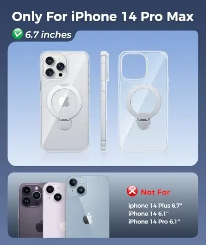 FNTCASE for iPhone 14 Pro-Max Case: [360 Spin Magnetic Stand] [Compatible with Magsafe] [Screen Protector] Clear Magnetic Phone Cases Anti Yellowing Shockproof Protective Phone Cover - Clear - 2